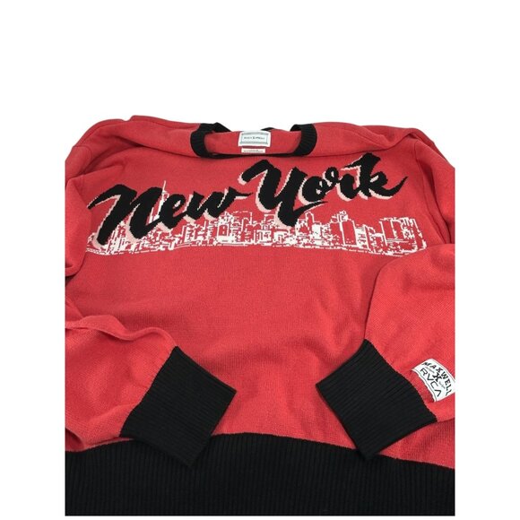 RVCA STELLA MAXWELL Skyline Sweater Sz L Red Black Colorblock New York Graphic - Picture 13 of 16